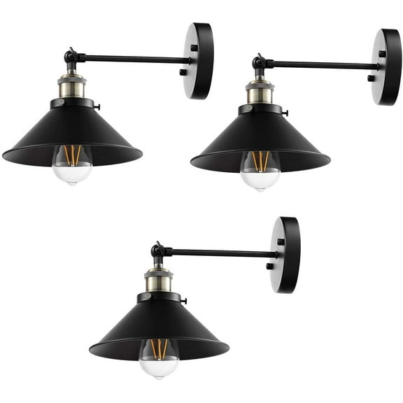3-Light Industrial Wall Sconces, Battery Powered Dimmable LED Sconce Lighting Fixture
