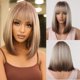 thumbnail image 2 of Brown Blonde Ombre Bob Wigs for Women Cosplay Wig with Bangs Dark Roots Gray Natural Hair Synthetic Wig qym unisex, 2 of 2