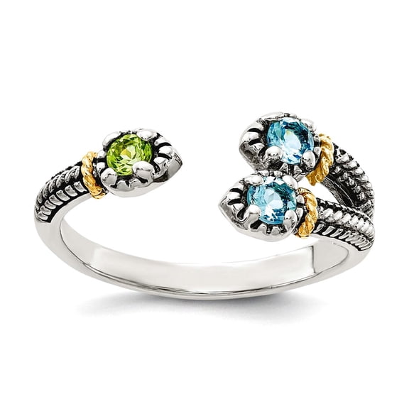 925 Sterling Silver With 14k Accent Light Swiss Blue Topaz and Peridot Ring Size 6 Ring for Women