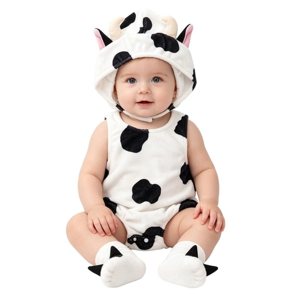 WOYY Baby Boys Cow Romper Outfits Animal Sleeveless Bodysuit Hat Stockings Clothes Set