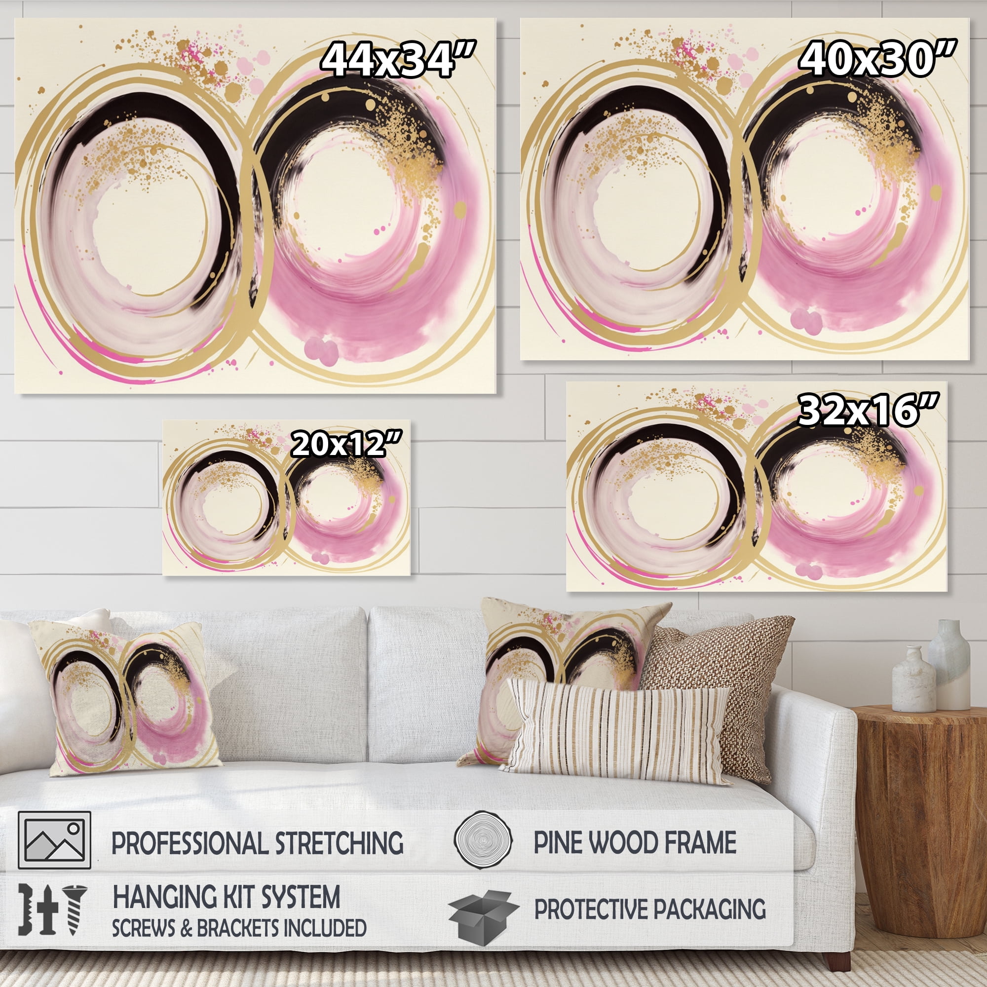 Designart Pink And Gold Curves III Canvas Wall Art