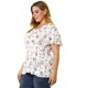 thumbnail image 4 of Women's Plus Size Top Floral Pintuck Half Placket Elastic Waist Flare Sleeve Peasant Shirt White 3X, 4 of 7