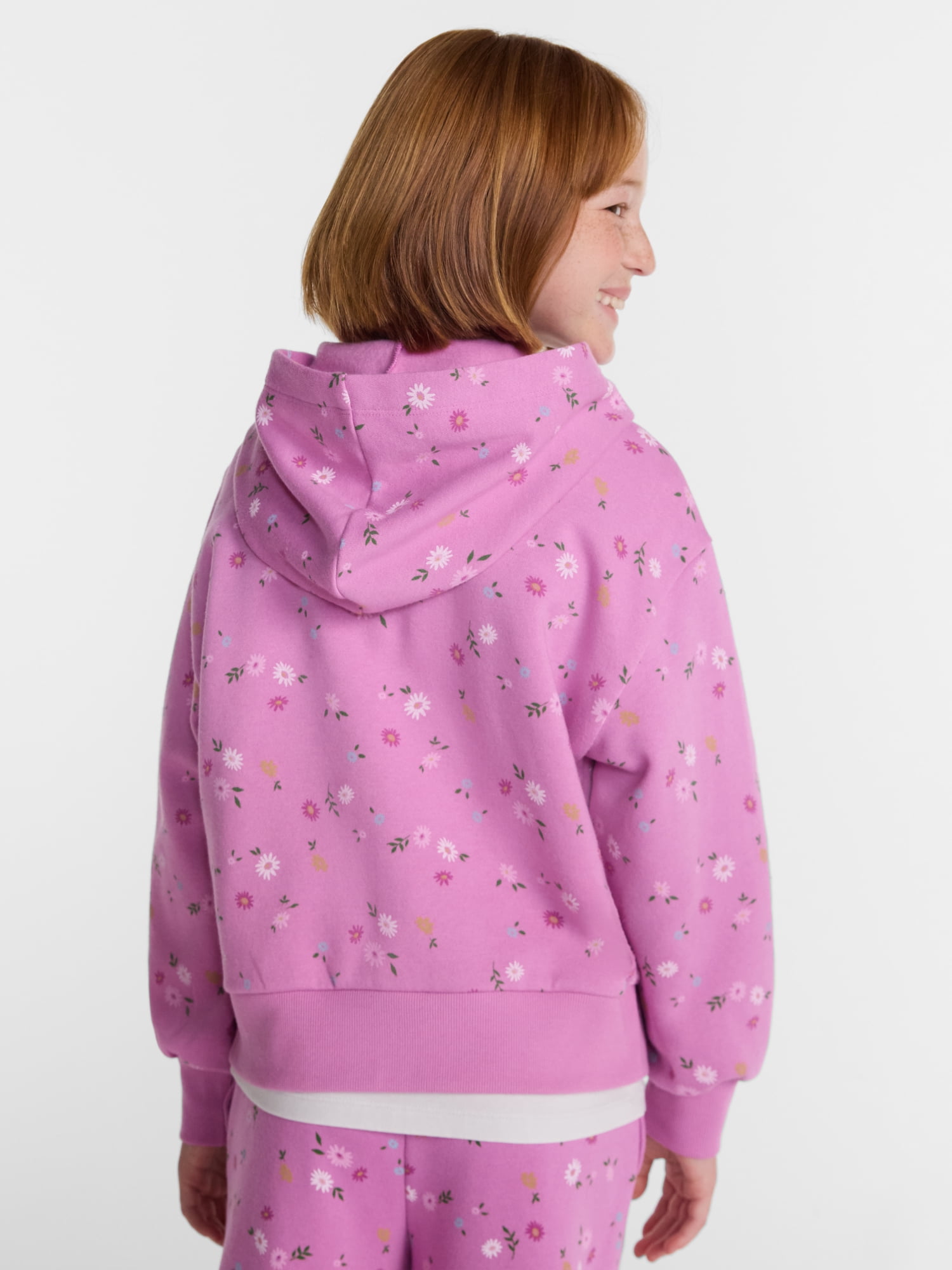 Wonder Nation Girls' Pullover Fleece Hoodie with Long Sleeves, Sizes 4-18 & Plus