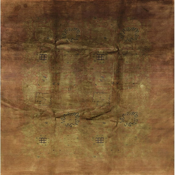 Ahgly Company Machine Washable Indoor Square Industrial Modern Dark Bronze Brown Area Rugs, 8' Square