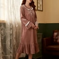 thumbnail image 5 of FAIWAD Women's Velvet Vintage Nightdress Long Sleeve Button Ruffle Hem Nightgowns Soft Pajamas Dress, 5 of 6
