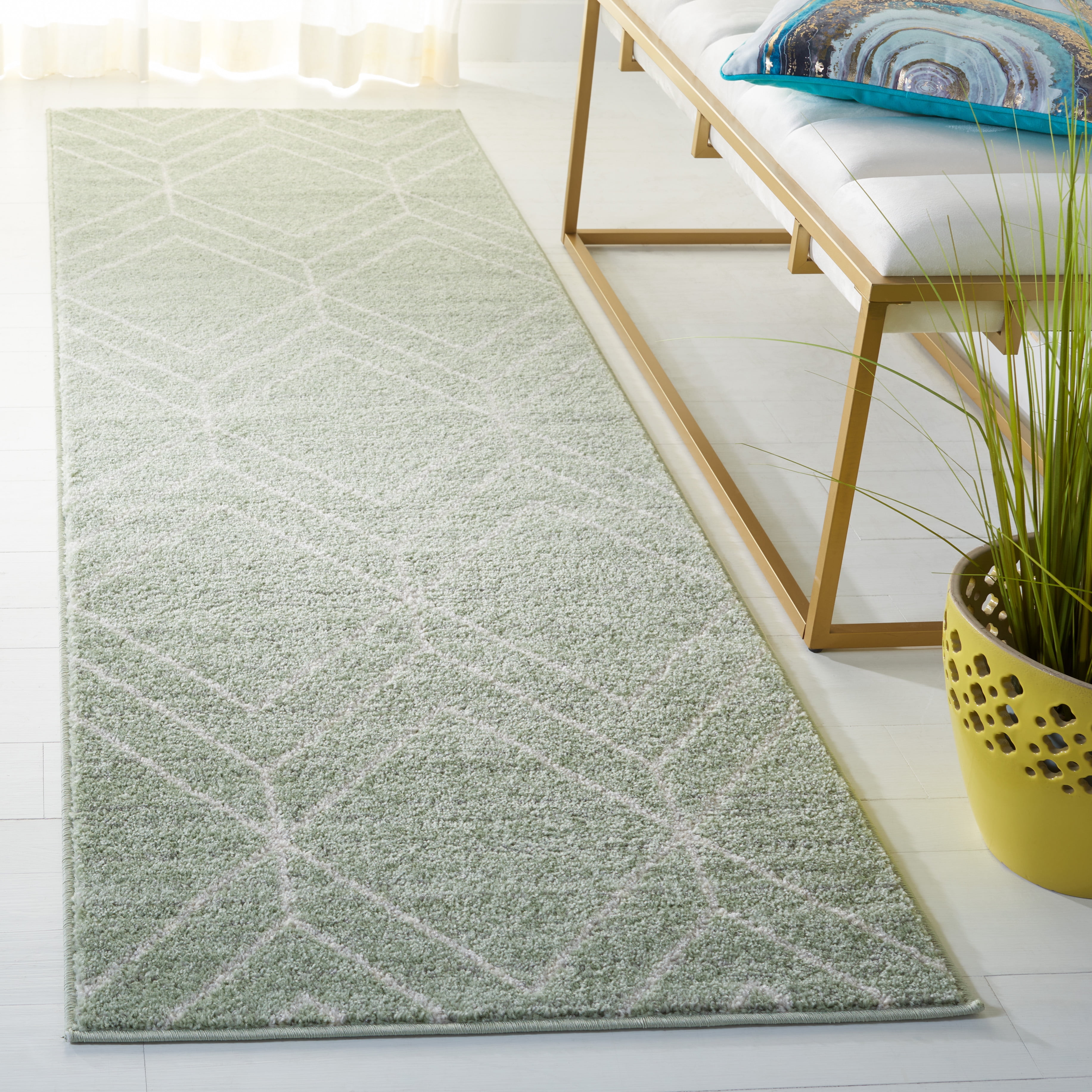 Safavieh Adirondack Caitriona Geometric Squares Runner Rug, Sage/Ivory, 2'6" x 20'