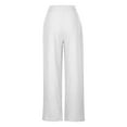 thumbnail image 5 of Women High Waist Casual Wide Leg Flowy Long Palazzo Pants Side Belt Lace Up Straight Flare Pleated Solid Color Lounge Joggers Pant Trousers White qILAKOG Size S, 5 of 6