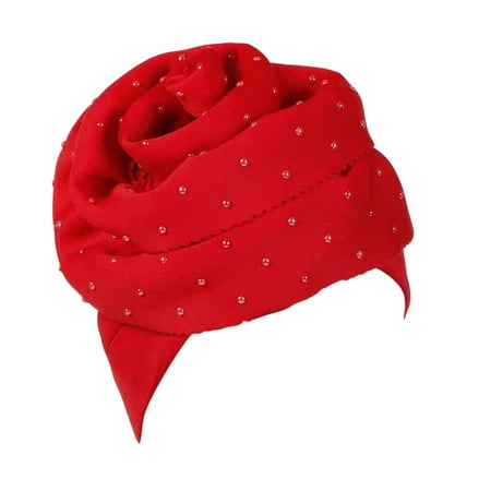 

Dadaria Fedora Hats for Women Stretch Turban Hat Chemo Cap Hair Loss Head Scarf Wrap Cap Red Women