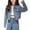 Blue, variant on Mercatoo Teen Girls Crop Denim Jacket Solid Lapel Button Down Long Sleeve Outwear Windproof Casual Coat with Pockets