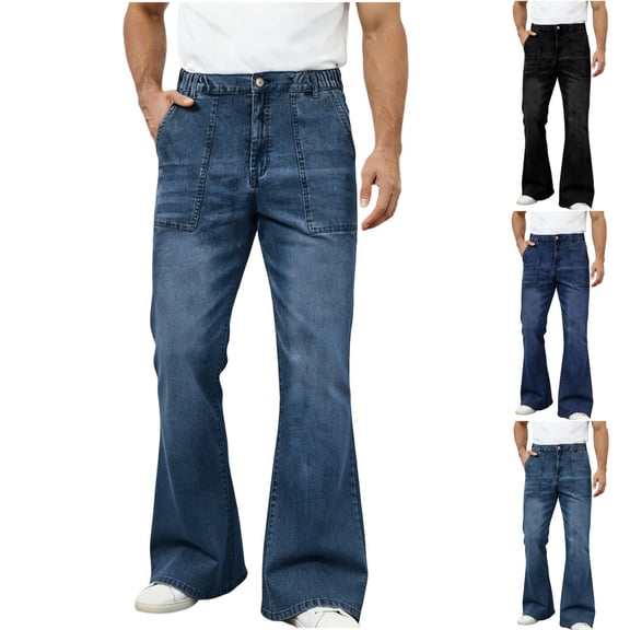 WPPGONE Flare Jeans Men Baggy Bootcut Elastic Waisted Button Outdoor Zipper Loose Fit Fashion Stretchy Bottoms Vintage Versatile Casual Denim Pants with Pockets