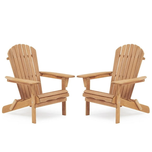 BOFANG Solid Cedar Folding Adirondack Chair Set of 2 for Patio,Backyard,Garden,Light Brown