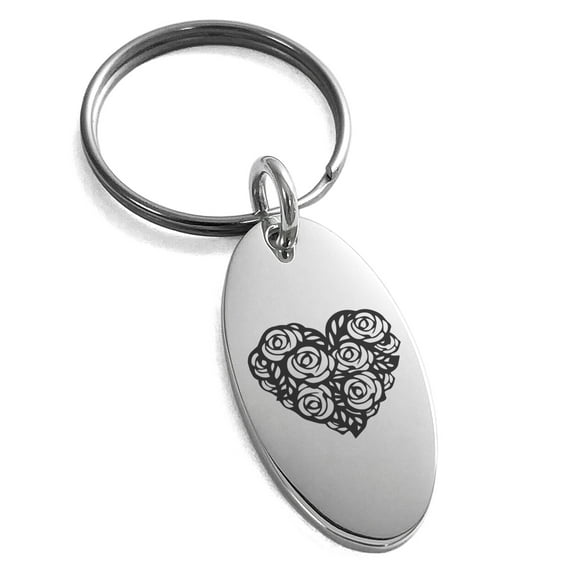 Tioneer Stainless Steel Rose Petal Heart Engraved Small Oval Charm Celtic Keychain Keyring Premier