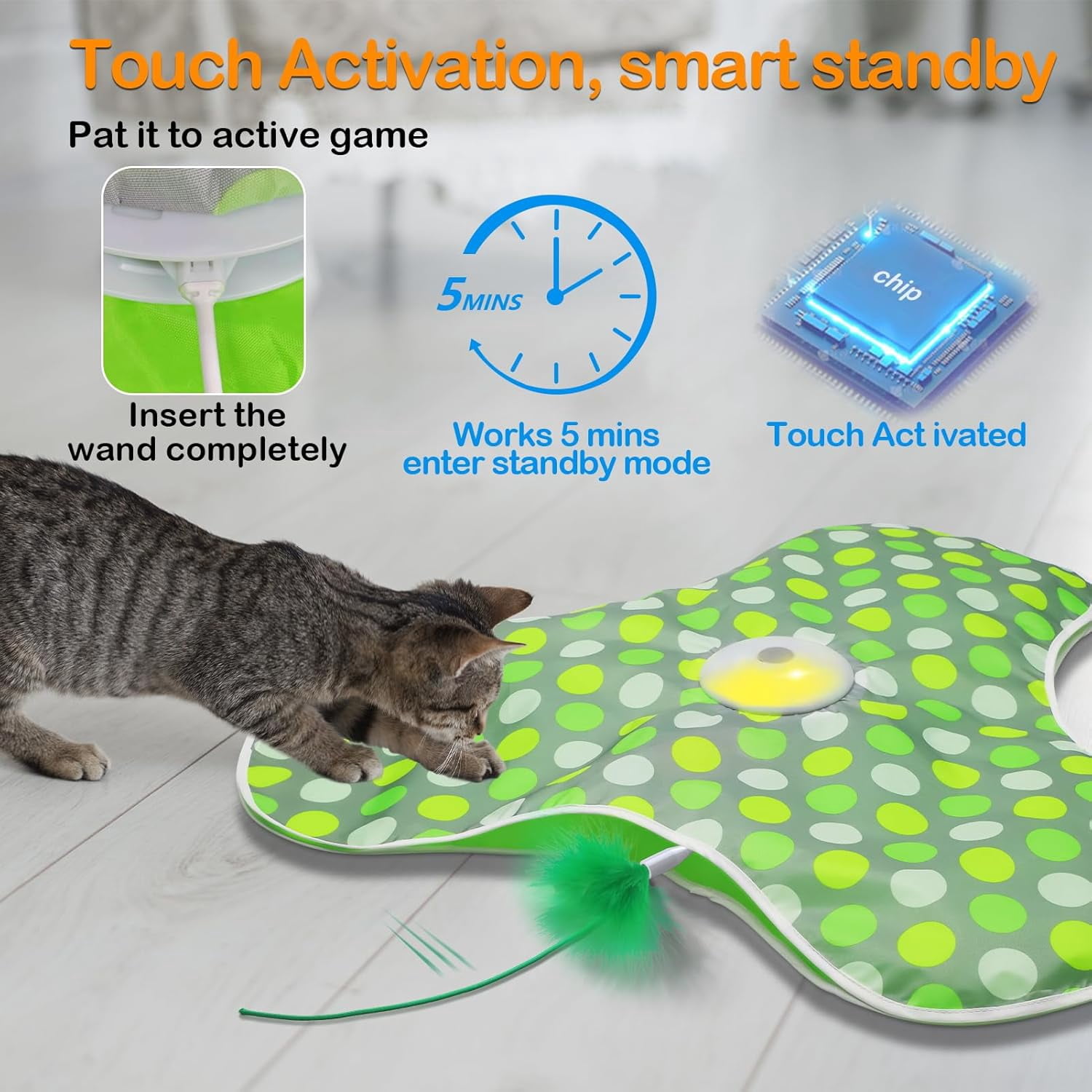 URRU Interactive Cat Toys for Indoor Cats,Hide and Seek Interactive Cat Toy with Real Mouse Squeaky & Moving Concealed Feathers,Touch Activated Cat Kitten Toy Exercise Toy for Indoor Bored Adult Cat