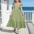 thumbnail image 2 of oqasdz Dresses for Girls Summer Elegant Square Neck Sleeveless Solid Color Backless Casual Boho Style Party Wedding Dress, 2 of 5