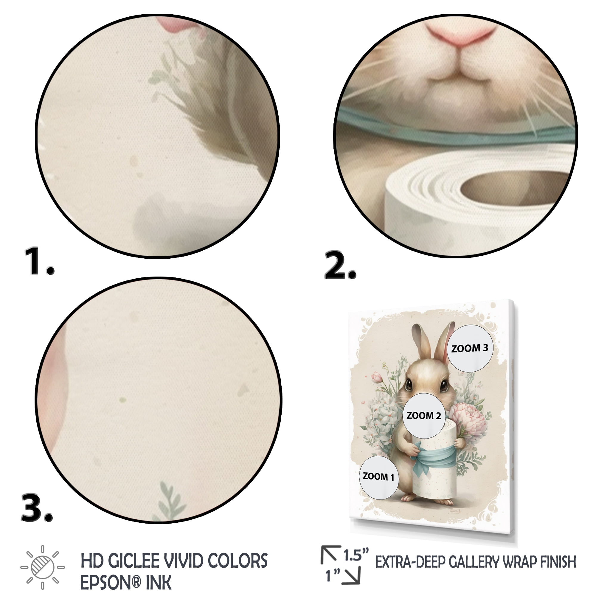 Designart Bunny With Roll Of Toilet Paper And Flowers III Canvas Wall Art