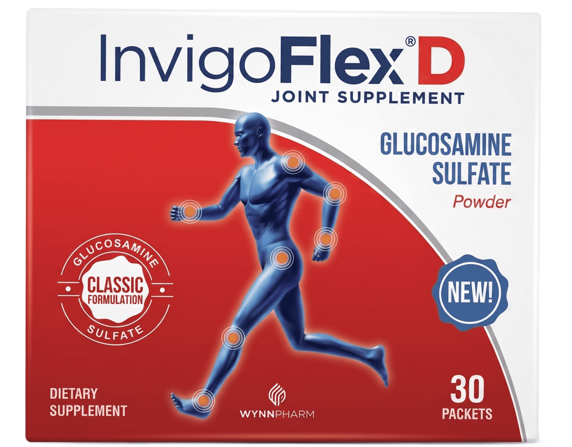 Invigoflex D 1500mg Glucosamine Sulfate Powder Packets, Joint Health Support, 30 Count 4 Pack