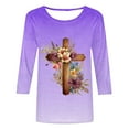 thumbnail image 3 of WREESH Womens Easter Shirts Casual 3/4 Sleeve T-Shirt Round Neck Printed Blouses Pullover Tops Purple, 3 of 5