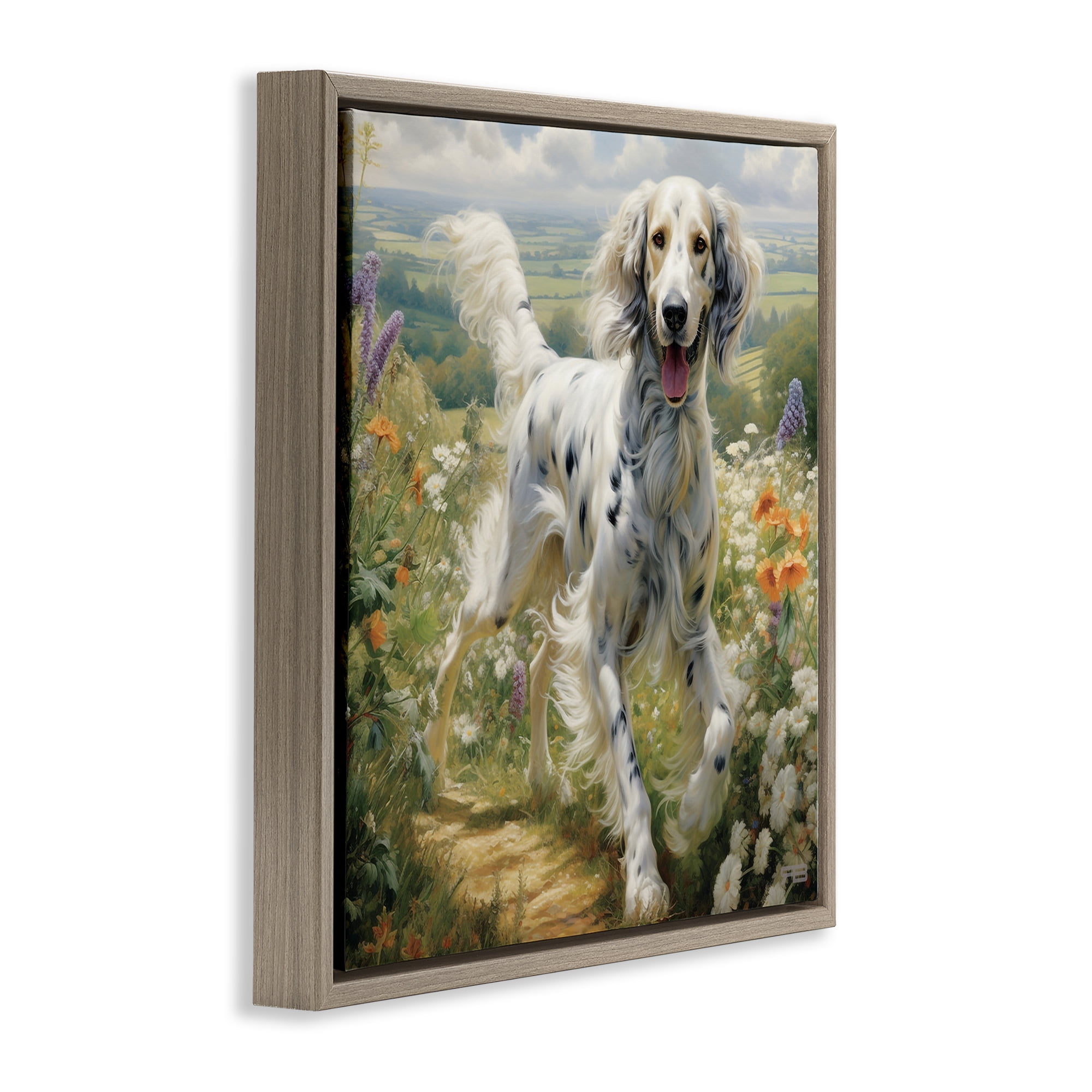 Stupell Industries Trotting Dog Landscape Animals & Insects Painting Brown Floater Framed Canvas Art Print Wall Art, 18 x 18