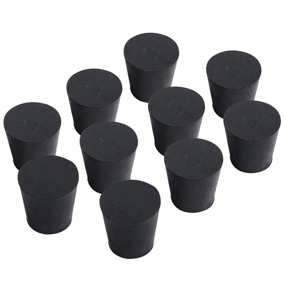 10-Pack (Same Size) Solid Rubber Stoppers - Size #5-29Mm (1.14In) X 22Mm (0.86In) - 28Mm (1.10In) Long - Black Lab Plug
