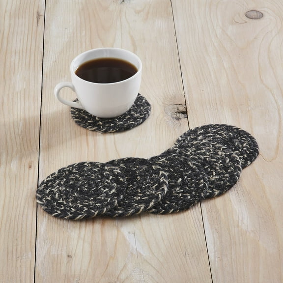 VHC Brands Sawyer Mill Black White Jute Coaster Set of 6