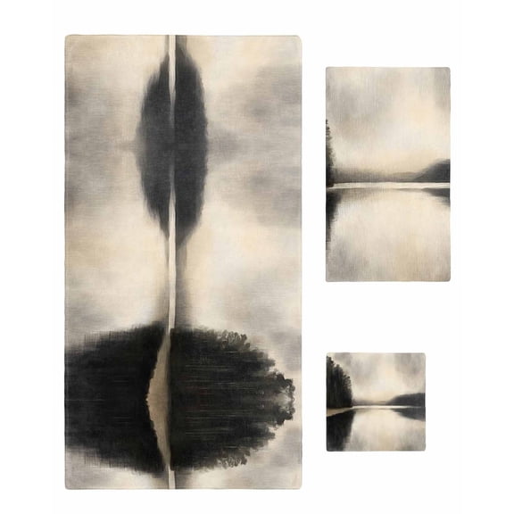 Black Beige Lake Towel Set of 3, Soft Microfiber Bath Towels, Hand Towel, Washcloths, Abstract Aesthetics Mysterious Quick-Dry Absorbent Towels for Bathroom Kitchen Hotel Beach Gym Spa