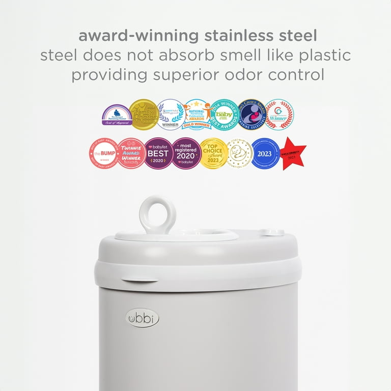 Ubbi Stainless Steel Diaper Pail, Odor Locking, No Special