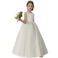 thumbnail image 7 of Elegant V-Back Satin Dress for Girls, Formal Flower Girl Gown for Wedding Birthday Party, Toddler Communion Dress with Bow Sash, 7 of 7