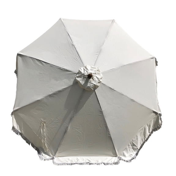 9ft 8 Ribs Replacement Umbrella Canopy w/Fringed Valance in Off-White (Canopy Only)
