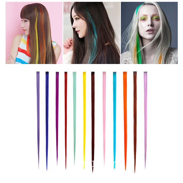 Clip In Straight Hairpiece Highlights Hairpiece Hair Extension Safe Sintético Resistente al calor 12pcs Multicolor para mujeres para la fiesta de Halloween ANGGREK Otros