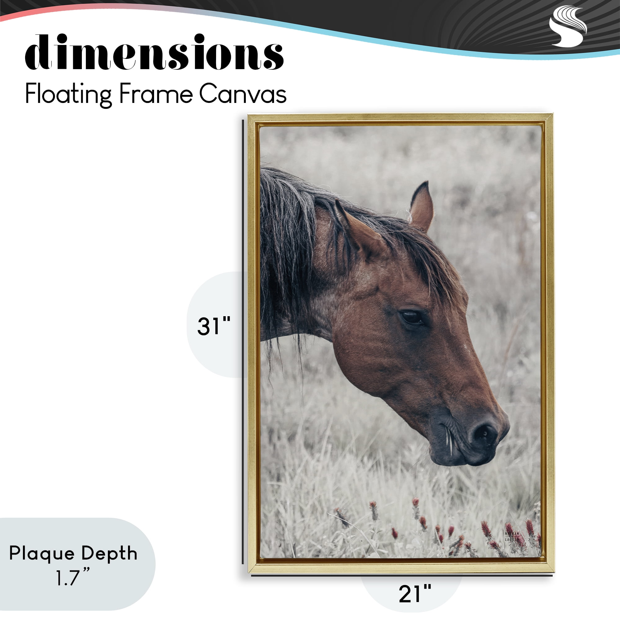 Stupell Industries Mother Horse Grazing in Meadow Gold Framed Floater Canvas Wall Art, design by Nathan Larson