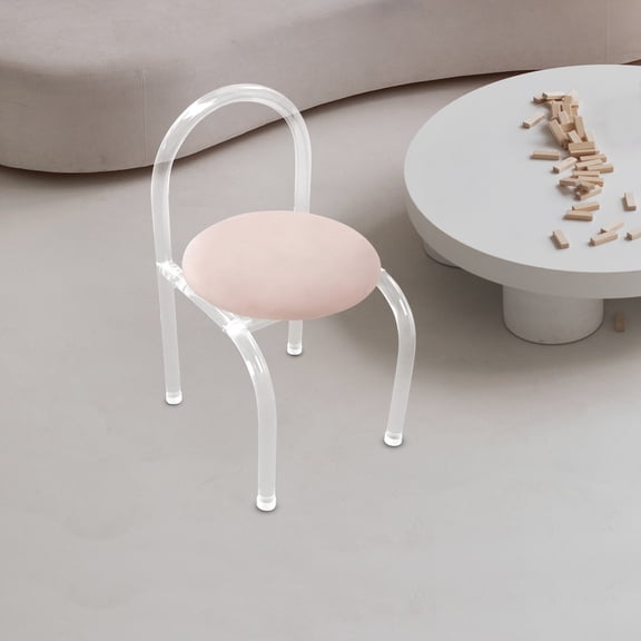 Pink Acrylic 40*40*72cm Cosmetic Chair Simple Design Comfortable Flannel Cushion Dressing Stool