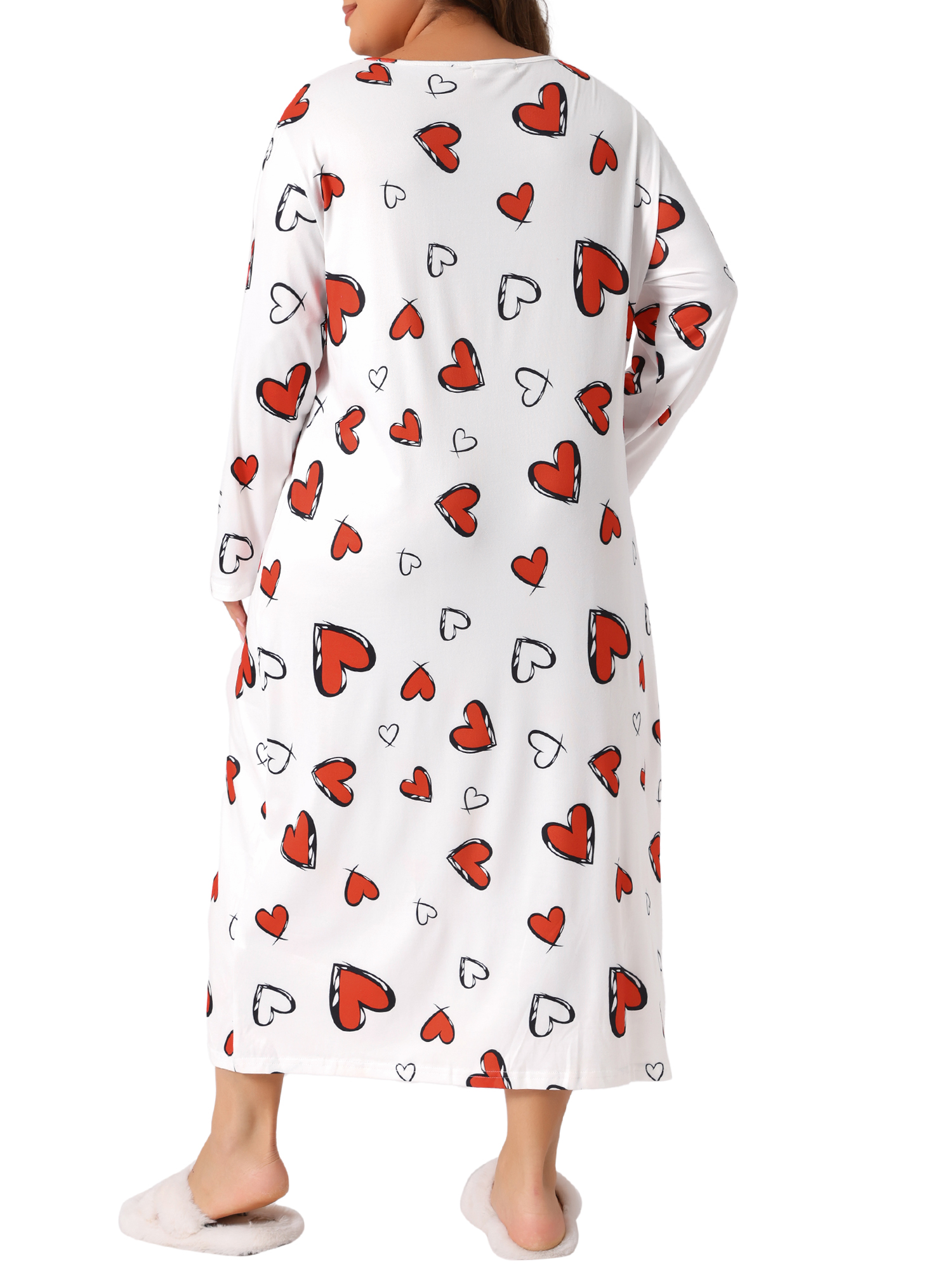 DARING DIVA Women's Plus Size Floral Long Sleeve Casual Nightgowns 4X White