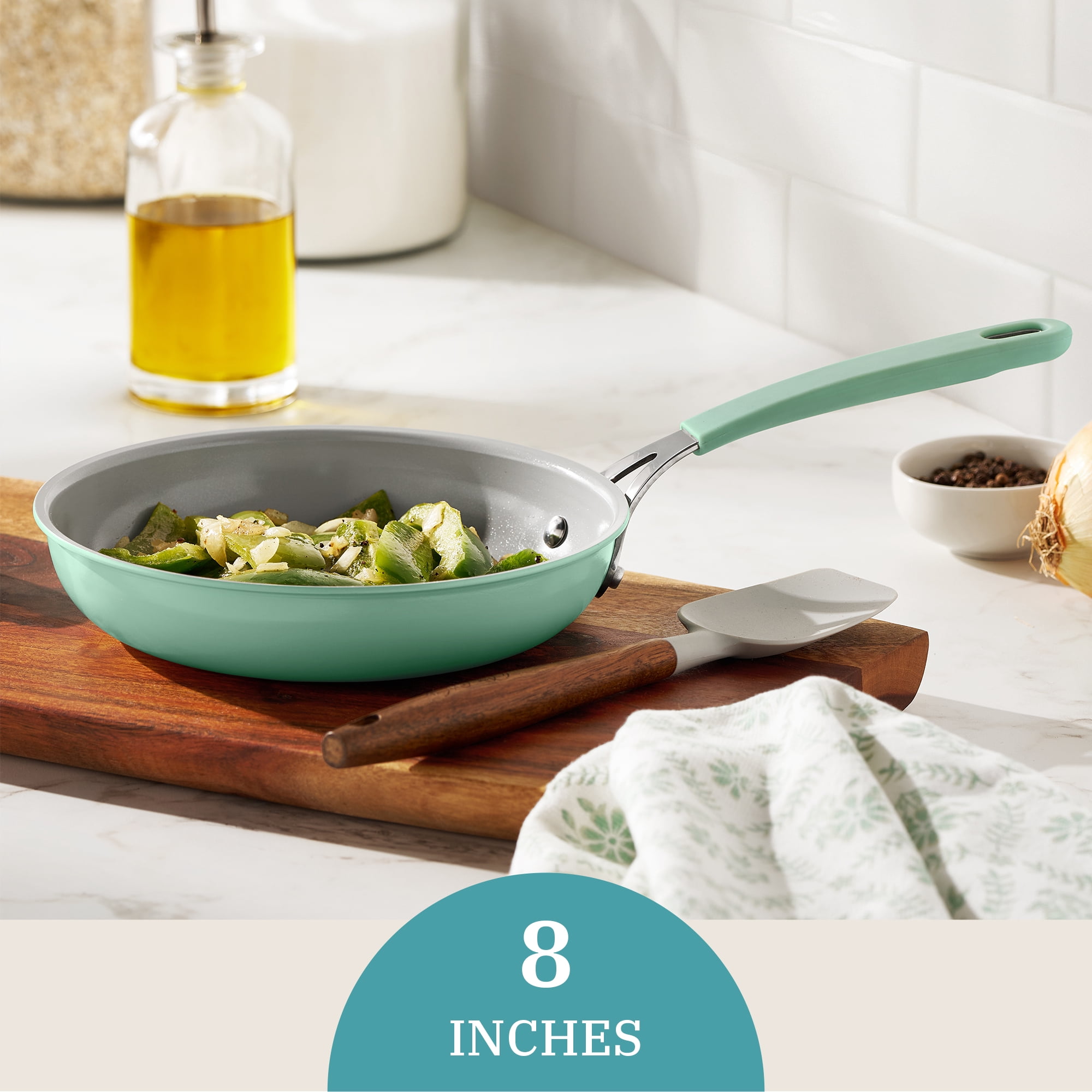 The Pioneer Woman 8-inch Ceramic Nonstick Aluminum Frying Pan Skillet, Green