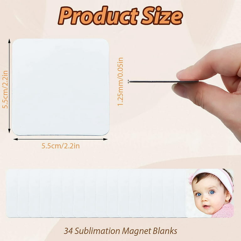 34 PCS Sublimation Magnet Blanks, VEGCOO Sublimation Blank Fridge Magnets  Printable Photos, Personalized Custom Magnets for Refrigerator Decoration,  Kitchen, Office, Wall (Square 5.5 x 5.5cm) 