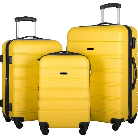 MASBEKTE 3 Piece Luggage Set Hardside 4 wheel Spinner Suitcase with TSA Lock 20" 24' 28" Yellow
