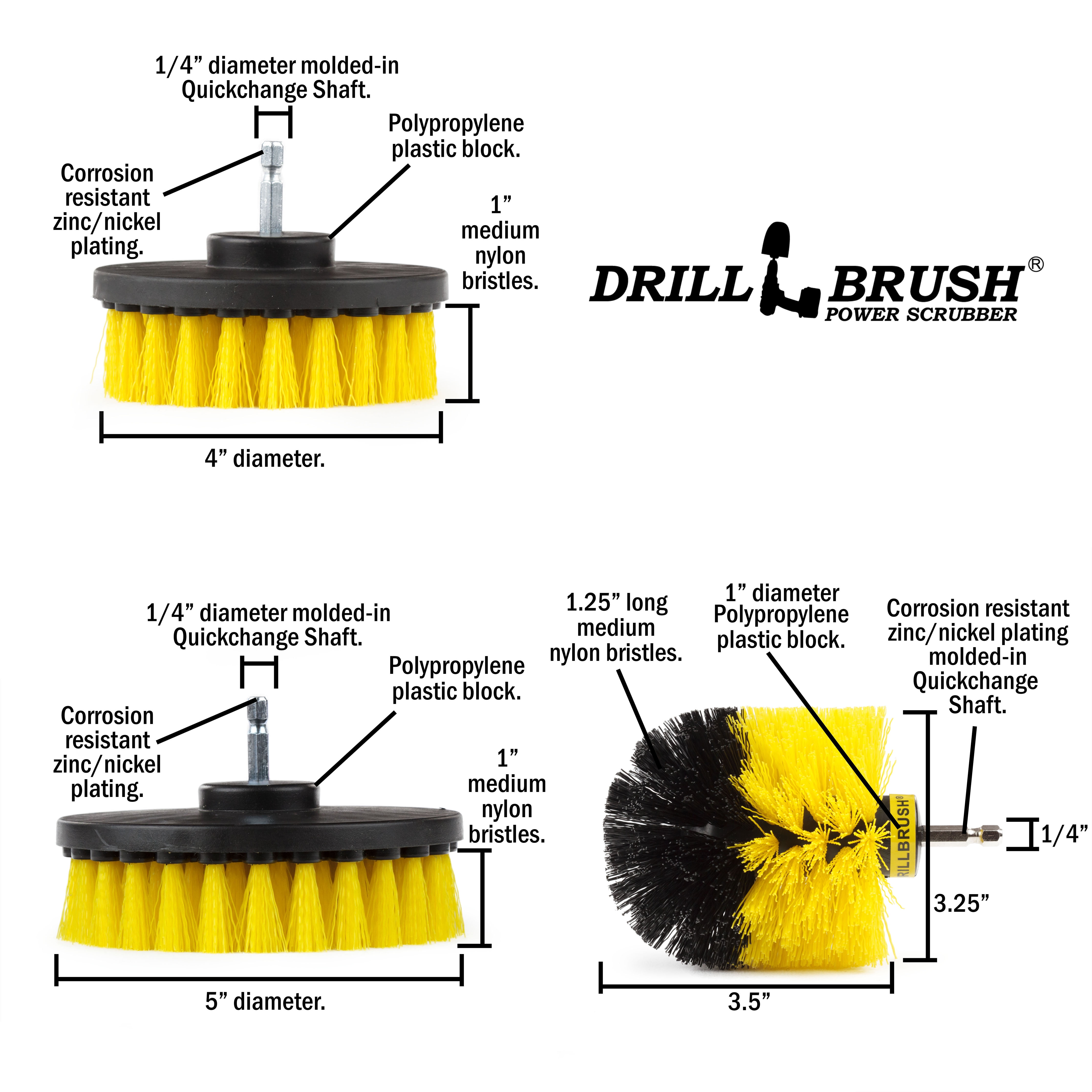 Drillbrush Shower Cleaning 4 Pc. Set, Power Scrubber Brush Set for Bathroom, 5YH-2RGOGQC-DB