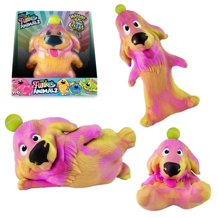 Squishy Toy Dog - ORB Funkee Monkee Animalz Dog JUMBO (Pink/Yellow) - BIG 4.5 lb Squishy Dog with Ball - Funny, Stretchy, Squeeze for Stress Relief - Novelty Sensory Fidget Animal for Kids and Adults