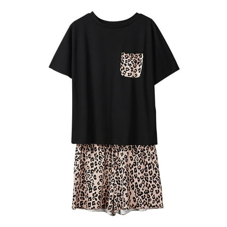 

YUNAFFT Womens Pajamas Sets Women s Pajamas Leopard Print Short Sleeve Top Shorts Two-piece Set Sleepwear Soft