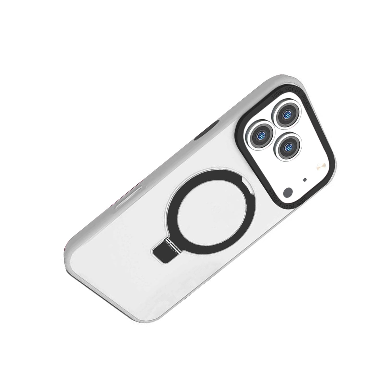 Carbon Fiber Ring Stand Case with Wireless Charging for iPhone 17 Pro Max - White
