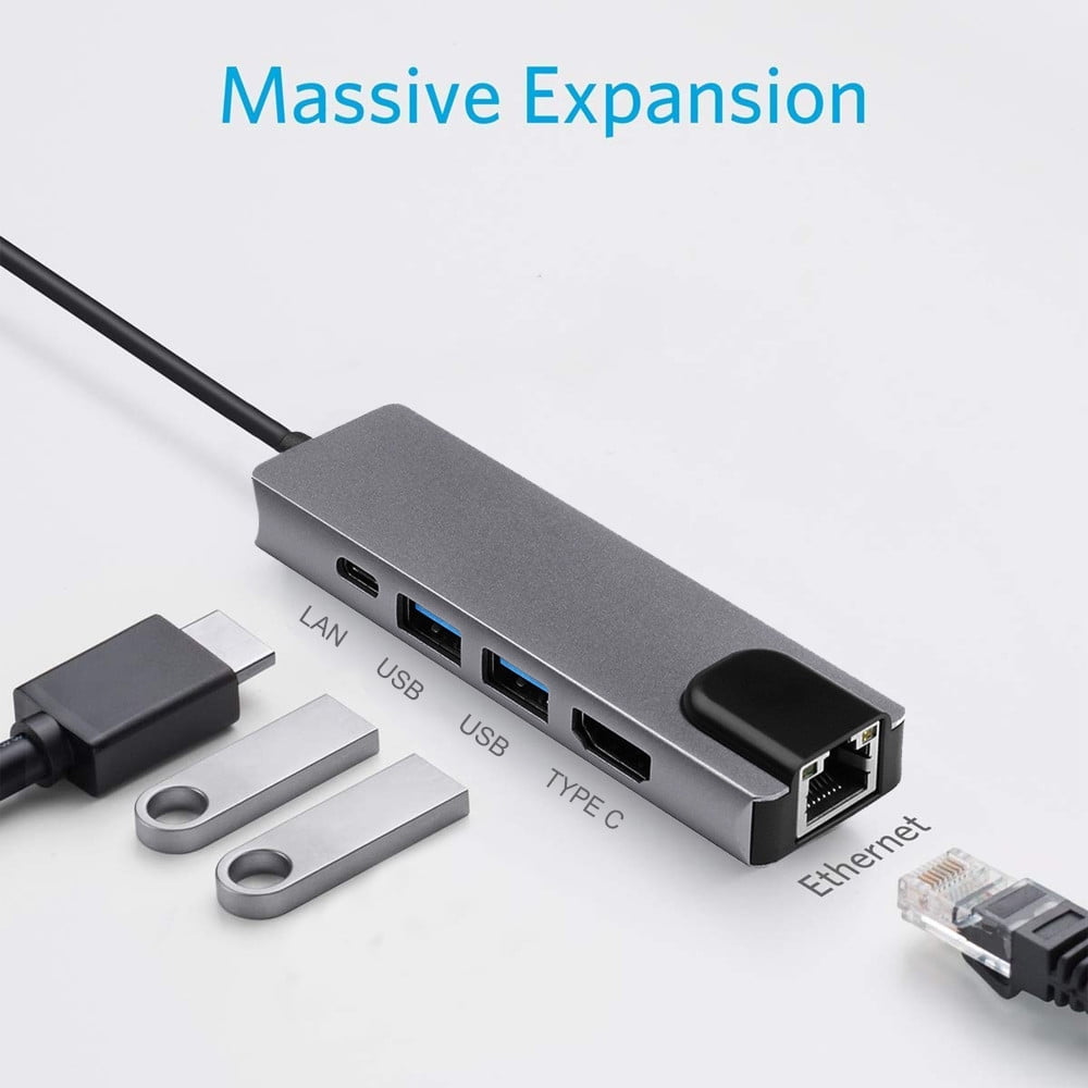 5 in1 USB 3.1 Type C Hub 4K Hdmi USB 3.0 to Rj45 Lan Adapter Charger For Macbook