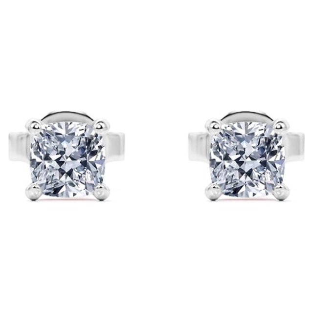 Pendientes Tipo Botón Solitario JeenMata con Diamante de Talla Cojín de 0,38 Quilates y 4 Puntas Chapado en Oro Blanco de 18 K sobre Plata