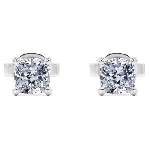 Pendientes Tipo Botón Solitario JeenMata con Diamante de Talla Cojín de 0,38 Quilates y 4 Puntas Chapado en Oro Blanco de 18 K sobre Plata