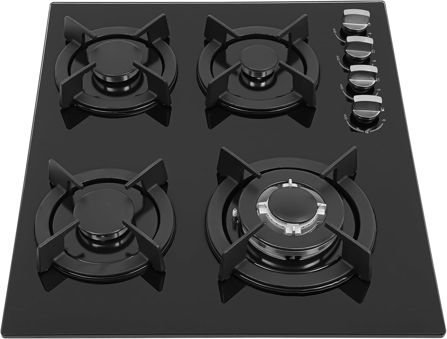 Miumaeov 23Inch 4 Burner Built-In Lpg Gas Stovetop,Drop-In Gas Hob with Independent Control Knobs&Backfire Protection,Black Tempered GlassGas Cooktop