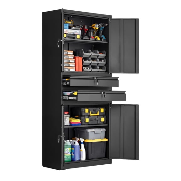 KFFKFF Metal Storage Cabinet with Adjustable Shelves, 70.87" Tall Cabinet Featuring 4 Locking Doors, 2 Drawers, and a 180 lbs Shelf Load Capacity, Ideal for Garage, Home, Office, or Utility Room
