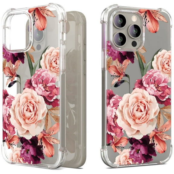 CoverON Phone Design For Apple iPhone 15 Pro Case, Clear Flexible Soft Rubber Slim TPU Cover, Peony Flower