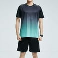 thumbnail image 3 of Hrsba Mens Casual Outfits, Mesh Breathable Gradient Short Sleeve and Shorts Crew Neck Summer Sports Matching Set, 3 of 5