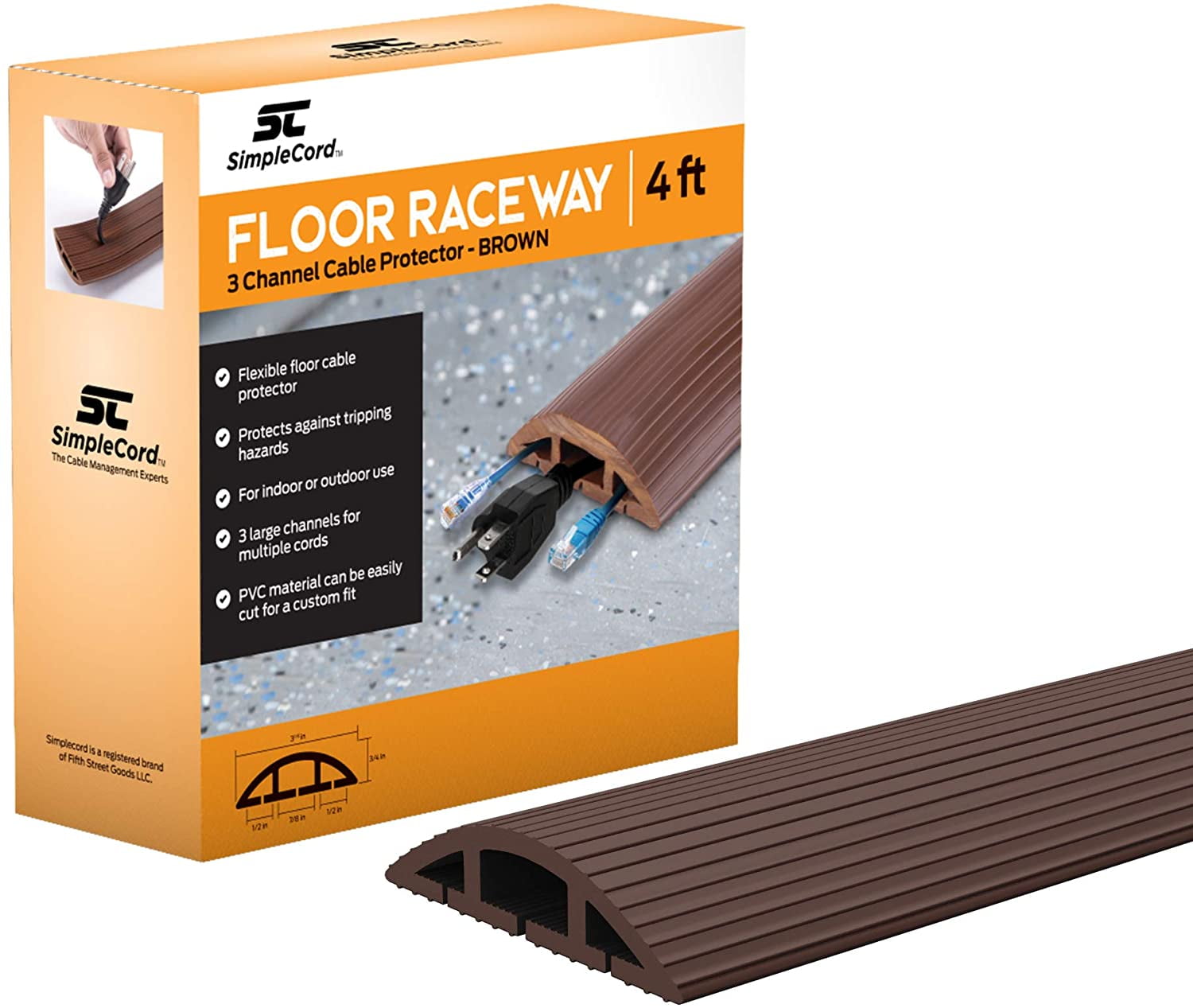 Brown Floor Cable Cover 4 Ft Duct Cord Protector Covers Cables, Cords