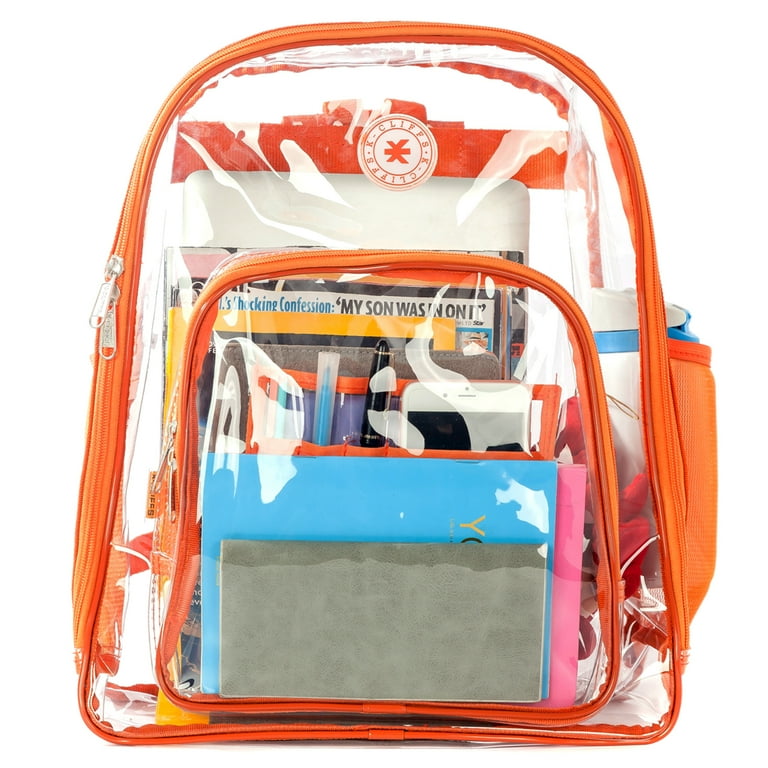 orange clear backpack