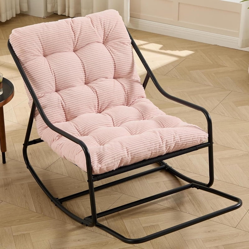 Outdoor Rocking Chair, Papasan Rocking Chair with Metal Frame, Comfy Rocker Lounge Chair for Living Room Porch Patio Garden