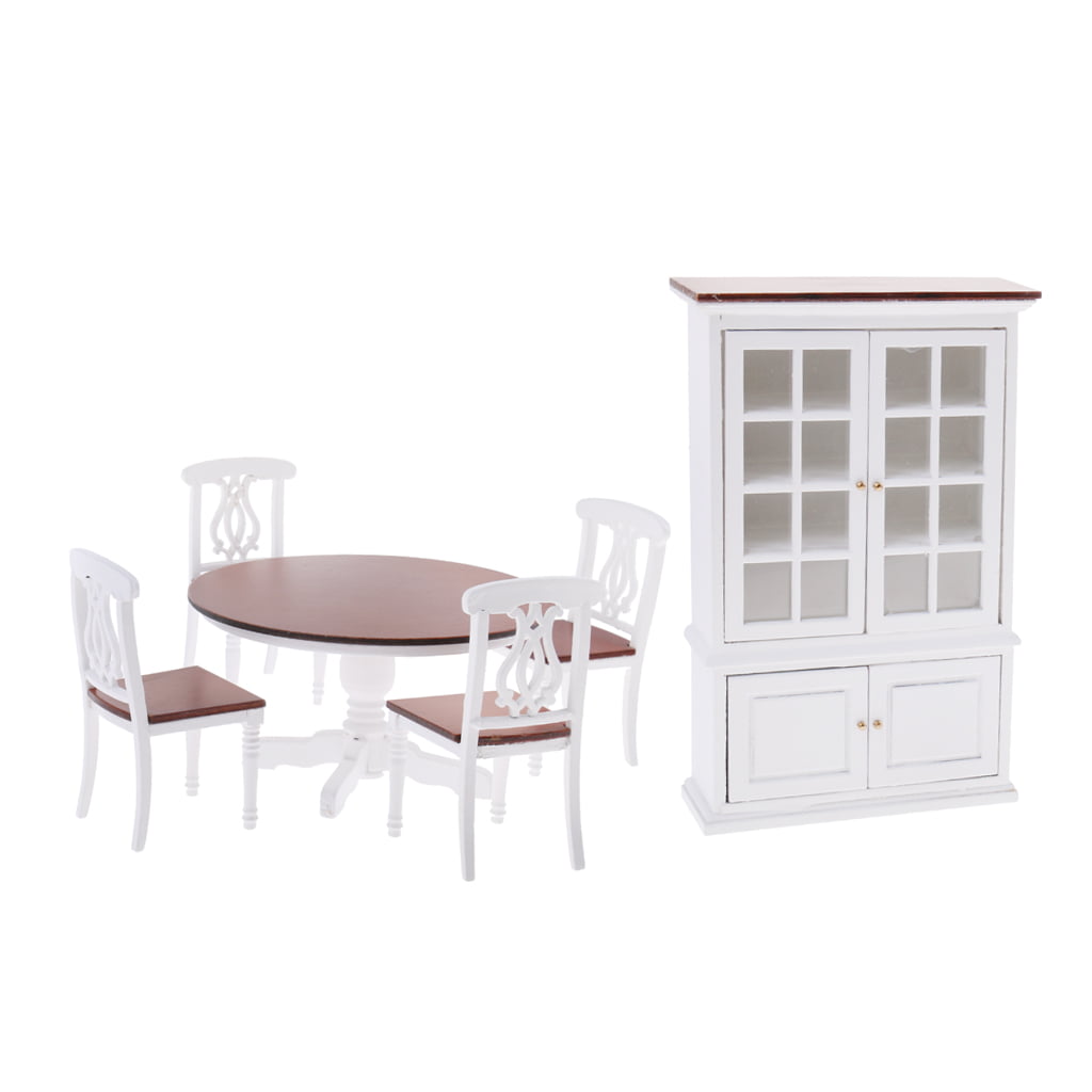 Dollhouses 1/12 scale miniature furniture White dining table And 4 pcs chairs 
